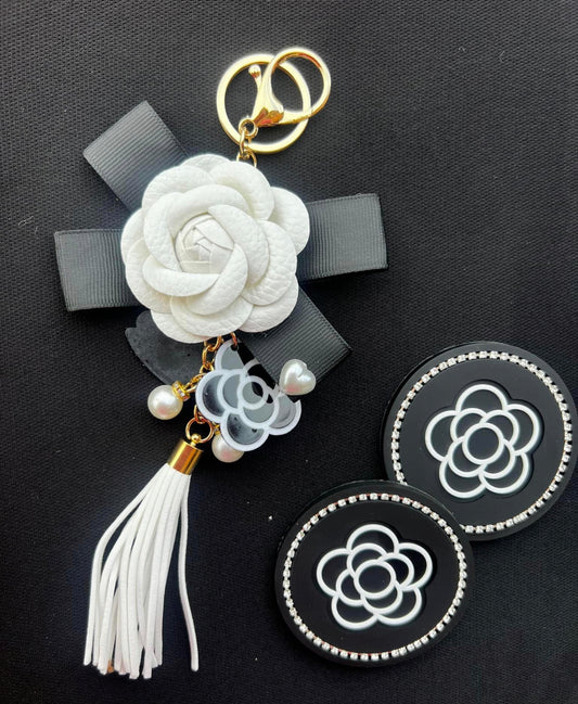 Key chain & car coasters White