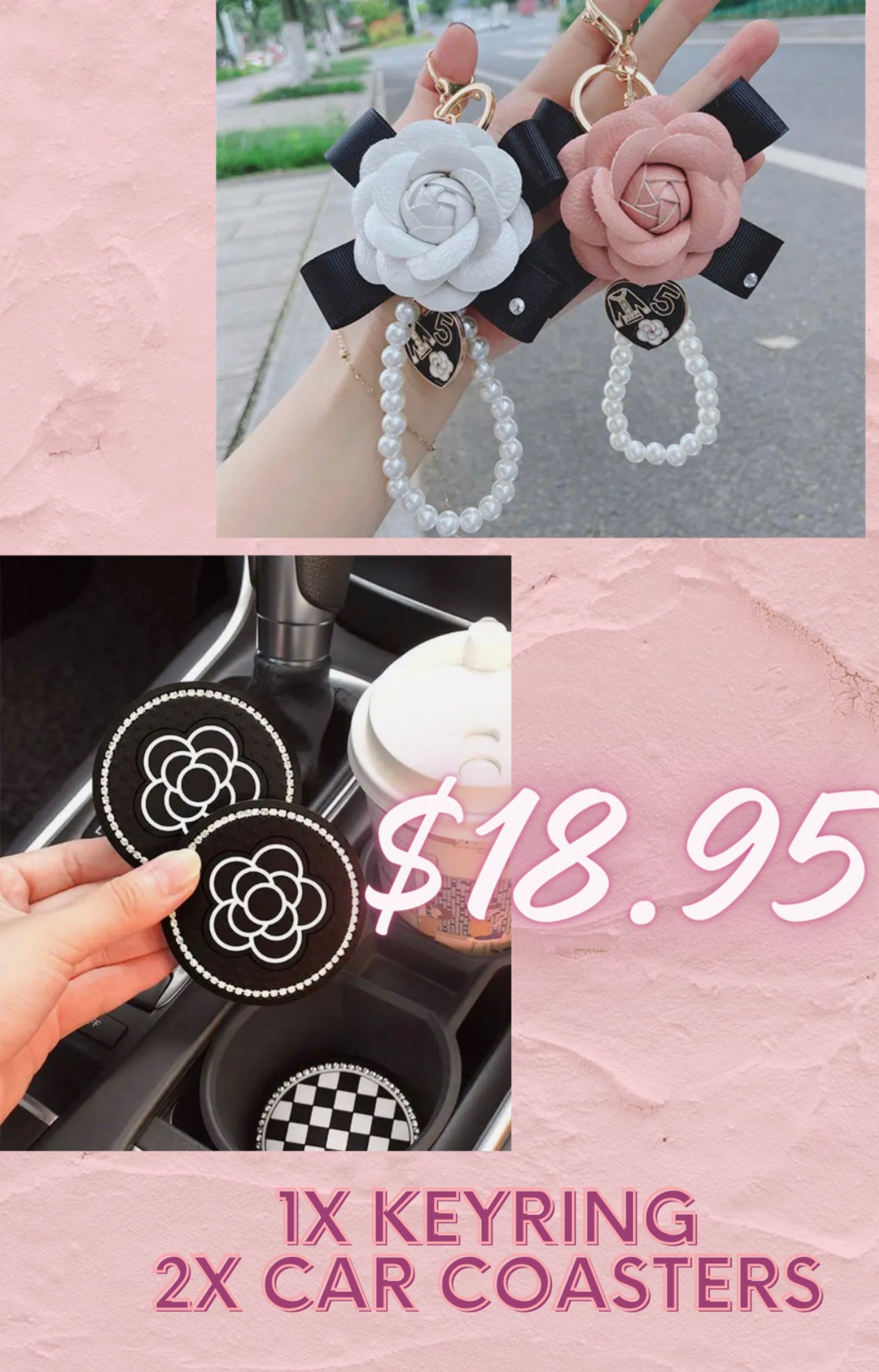 Key chain & car coasters White