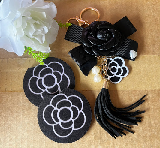 Key chain & car coasters Black